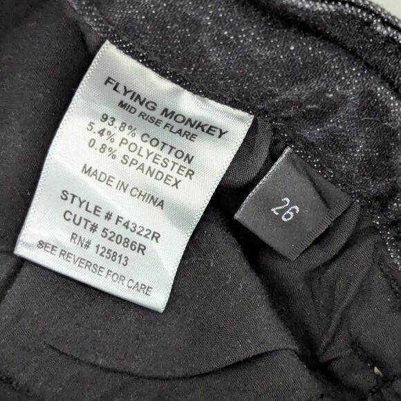 Flying Monkey Mid-Rise Flare Stretch Jeans Wind Snap Faded Chewed Hem Ripped 26 - Picture 5 of 5